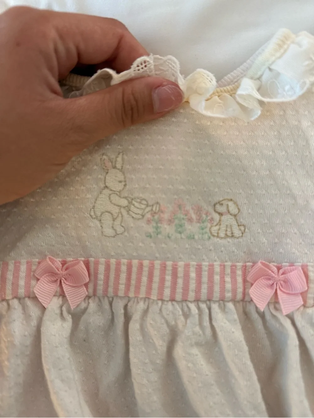 Vintage 80s Carter's Cream & Pink Baby Girl Romper